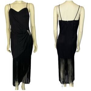 Vintage Dave & Johnny faux wrap fringed flapper dress gathered to side small